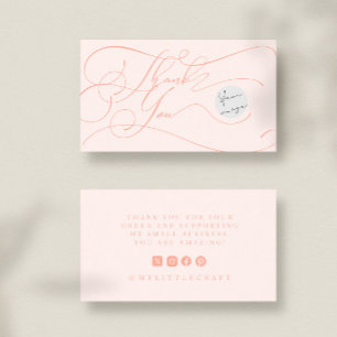 Elegant Script Logo Thank You Small Branding Peach Business Card