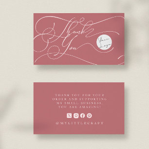 Elegant Script Logo Thank You Small Branding Pink Business Card