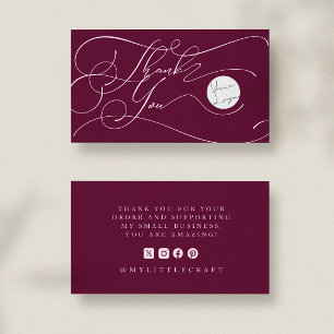 Elegant Script Logo Thank You Small Branding Red Business Card