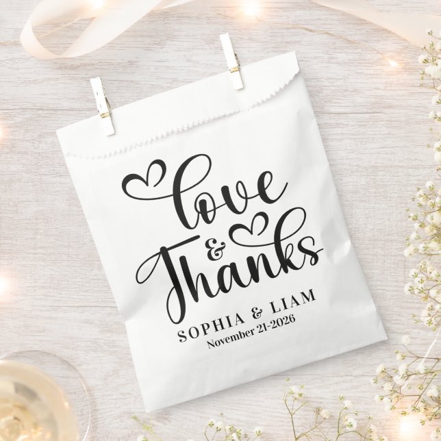 Elegant Script Love and Thanks Wedding Favour Bag (Clipped)