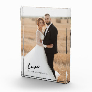 Elegant Script Love Bride Groom Photo Block