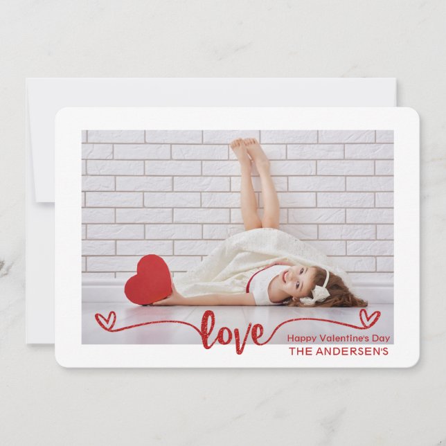 Elegant Script Love Hearts Valentine's Day Photo Holiday Card (Front)