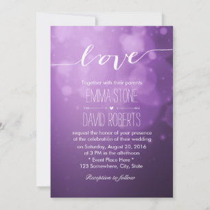 Elegant Script Love Purple Lights Modern Wedding Invitation