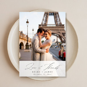 Elegant Script Love & Thanks Wedding Photo Card