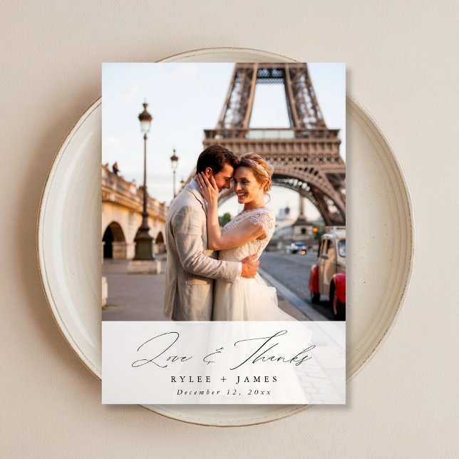 Elegant Script Love & Thanks Wedding Photo Card (Creator Uploaded)