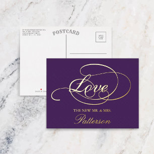 Elegant Script "Love" Wedding Thank You Real Foil Invitation Postcard
