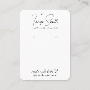 Elegant Script Made Love Heart Earring Display Business Card