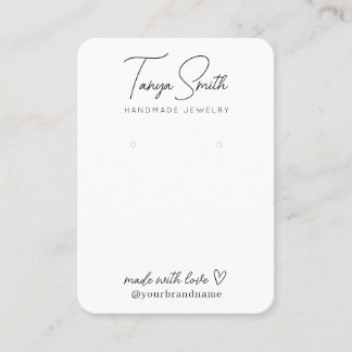 Elegant Script Made Love Heart Earring Display Business Card