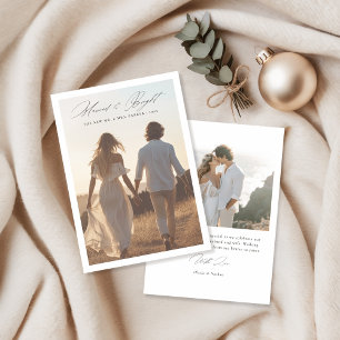 Elegant Script Married and Bright Christmas Photo Holiday Card