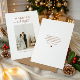 Elegant Script Married and Bright Photo and Heart Holiday Card