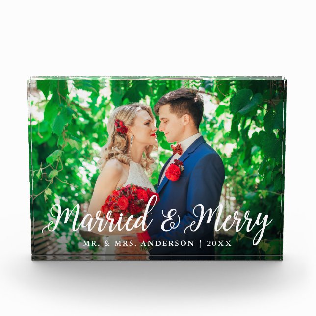 Elegant Script Married and Merry Photo Wedding (Front)