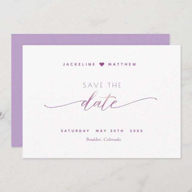 Elegant Script, Mauve Lavender Simple Wedding Save The Date (Front/Back)