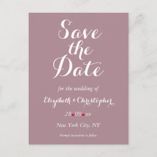 Elegant Script Mauve Wedding Save the Date Postcard