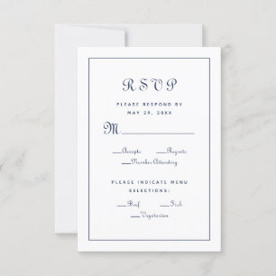 Elegant Script Meal Blue White Wedding Enclosure RSVP Card