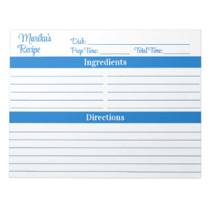 Elegant Script Medium Blue 8.5x11 Recipes Notepad