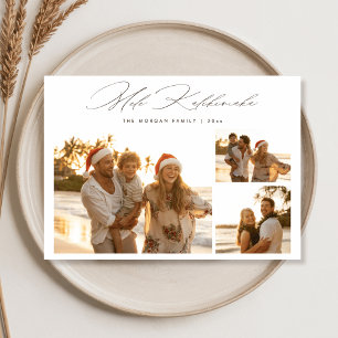 Elegant Script Mele Kalikimaka 3 Photo Beach Holiday Card