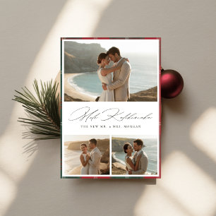 Elegant Script Mele Kalikimaka Newlywed 3 Ph Holiday Card
