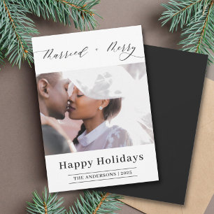 Elegant Script Merried Merry Photo Christmas  Holiday Card