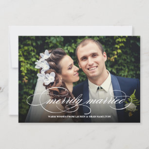Elegant Script Merrily Married Holiday Photo Card