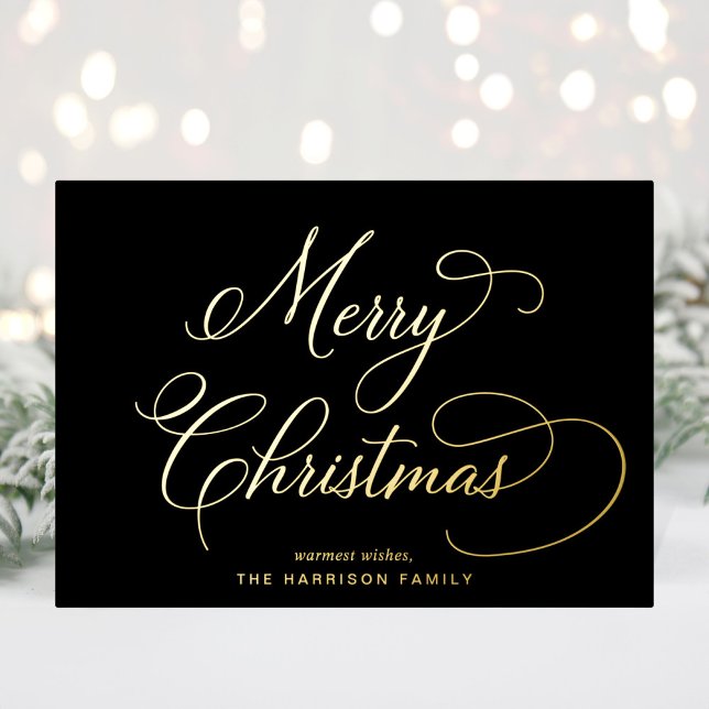 Elegant Script Merry Christmas Black Foil Holiday Card (Creator Uploaded)