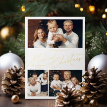 Elegant Script Merry Christmas Family 3 Photo