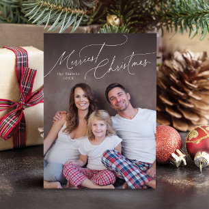 Elegant Script Merry Christmas Family Photo Holida Holiday Card