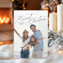 Elegant Script Merry Christmas Family Photo
