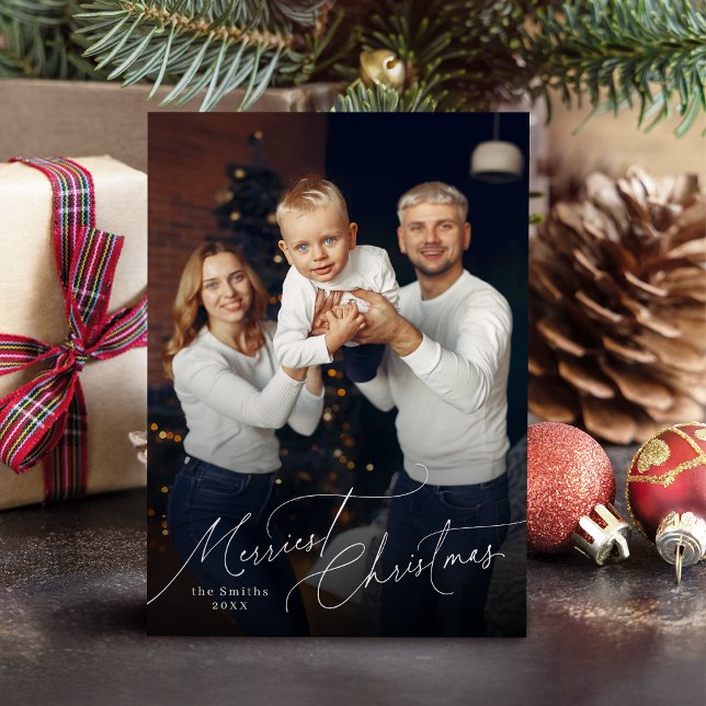 Elegant Script Merry Christmas Family Photo Holiday Card (Elegant Script Merry Christmas Family Photo Holiday Card)