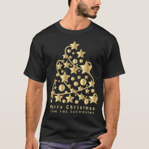 Elegant Script Merry Christmas Gold Star Black T S T-Shirt