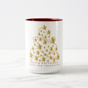 Elegant Script Merry Christmas Gold Star Black Two-Tone Coffee Mug