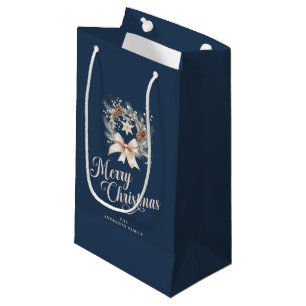 Elegant Script Merry Christmas Holiday Wreath Small Gift Bag