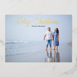 Elegant Script Merry Christmas Personalised  Foil Holiday Card