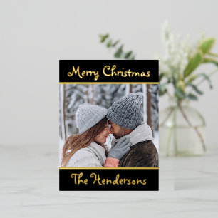 Elegant Script Merry Christmas Photo Foil Holiday Postcard