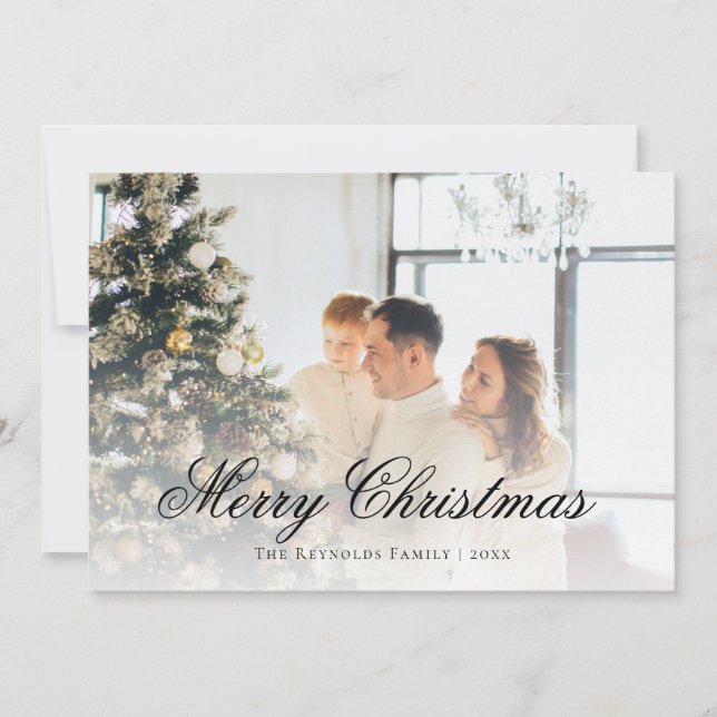 Elegant Script Merry Christmas Photo  Holiday Card (Front)