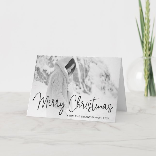 Elegant Script Merry Christmas Photo Holiday Card (Front)