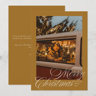 Elegant Script Merry Christmas Photo Yellow Holiday Card