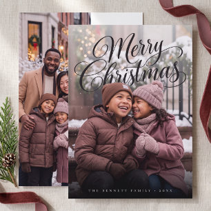 Elegant Script Merry Christmas PhotoPop Holiday Card