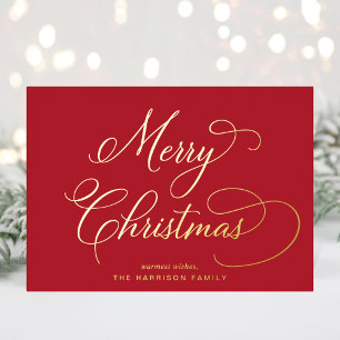 Elegant Script Merry Christmas Red Foil Holiday Card
