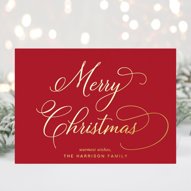 Elegant Script Merry Christmas Red Foil Holiday Card (Creator Uploaded)