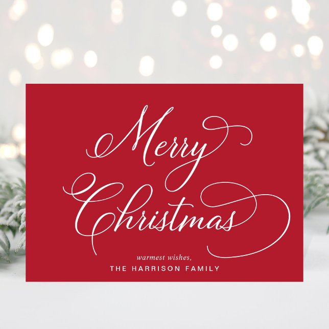 Elegant Script Merry Christmas Red Holiday Card (Creator Uploaded)