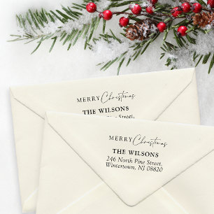 Elegant Script Merry Christmas Return Address Rubber Stamp