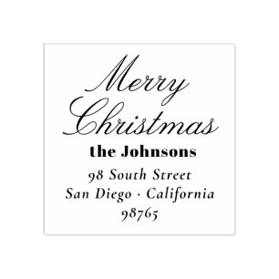 Elegant Script Merry Christmas Return Address Rubber Stamp
