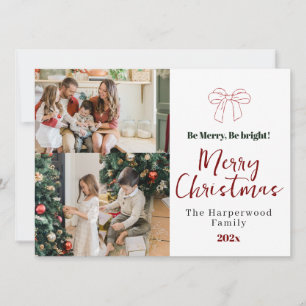 Elegant Script Merry Christmas Ribbon Accent Holiday Card
