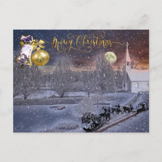 Elegant Script Merry Christmas Snowy Tree Winter Holiday Postcard