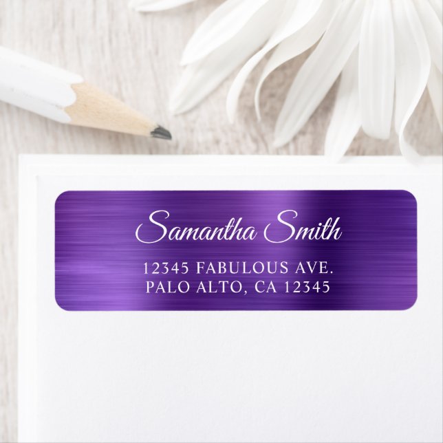 Elegant Script Metallic Amethyst Return Address Label (Insitu)
