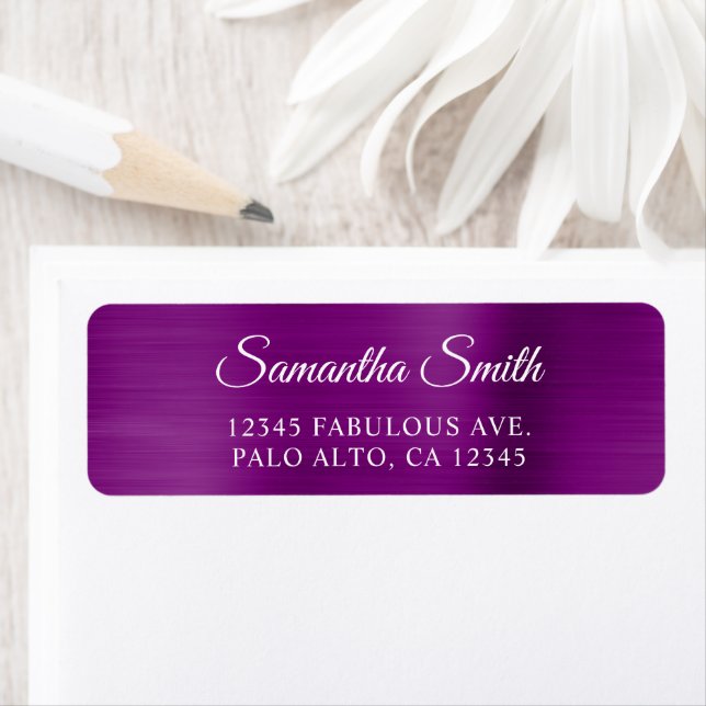 Elegant Script Metallic Classic Purple Return Address Label (Insitu)