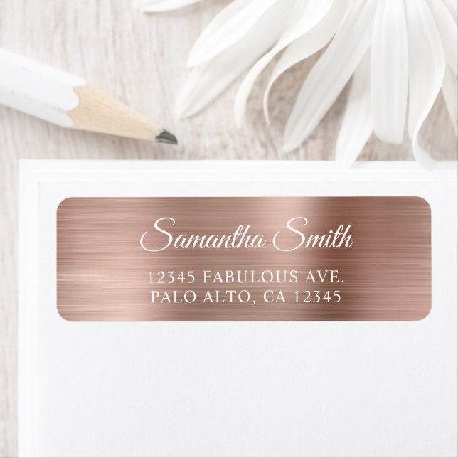 Elegant Script Metallic Rose Gold Return Address Label (Insitu)