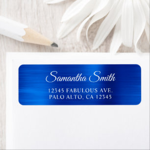 Elegant Script Metallic Royal Blue Return Address Label
