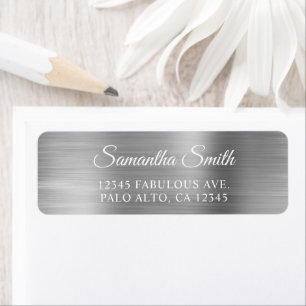 Elegant Script Metallic Silver Return Address Label
