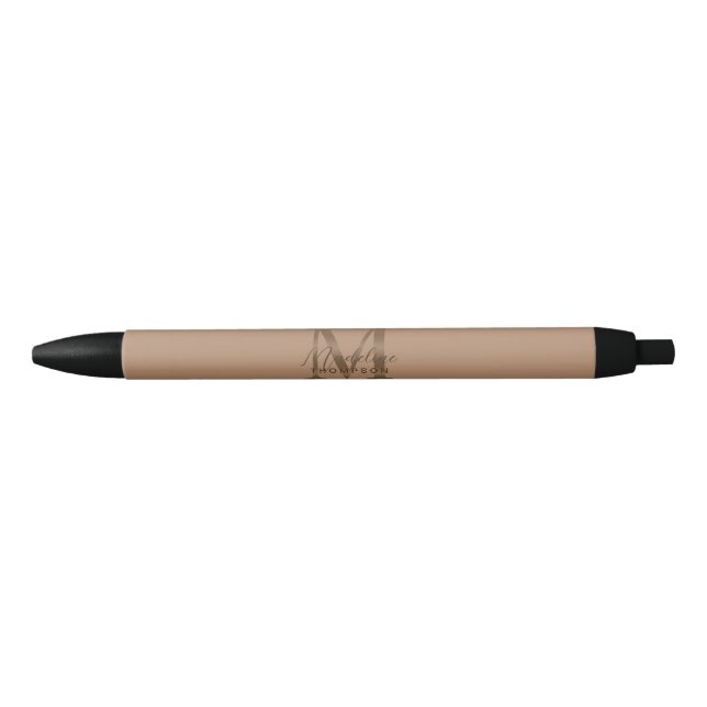 Elegant Script Metallic Taupe Gold Monogram Black Ink Pen (Front)